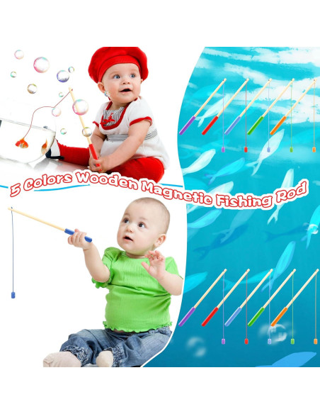 Juego de Pesca Magnética de Madera Feradny - 10 Varas Coloridas