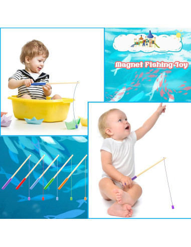 Juego de Pesca Magnética de Madera Feradny - 10 Varas Coloridas
