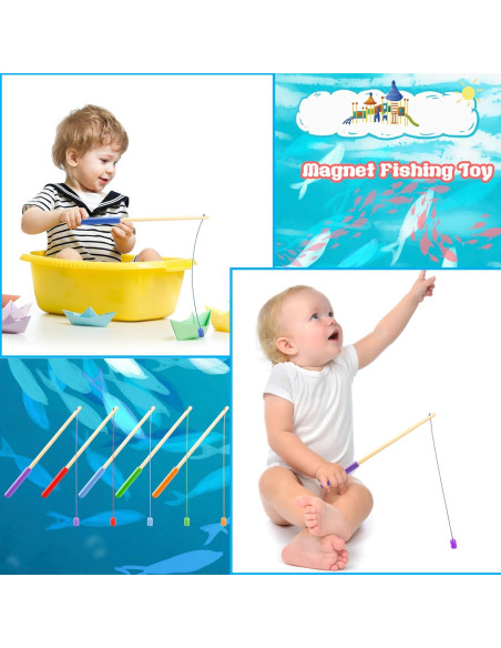 Juego de Pesca Magnética de Madera Feradny - 10 Varas Coloridas