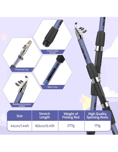 Juego de caña de pescar Milerong 1.65m para niños