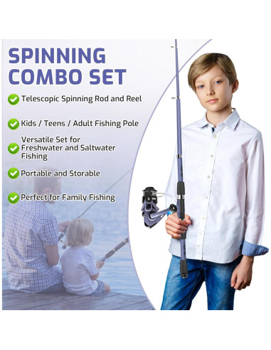 Juego de caña de pescar Milerong 1.65m para niños