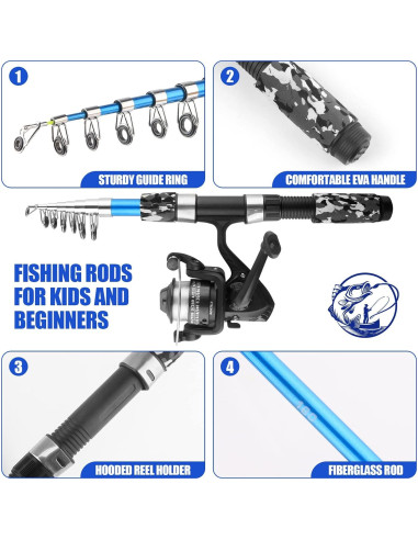 Kit de Caña de Pescar Telescópica Hikary 1.7m + Carretes