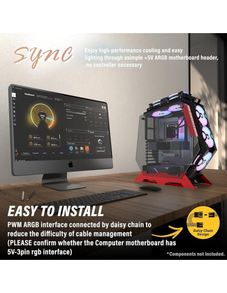 Caja de PC KEDIERS C570 ATX con Vidrio Templado y 5 Ventiladores ARGB
