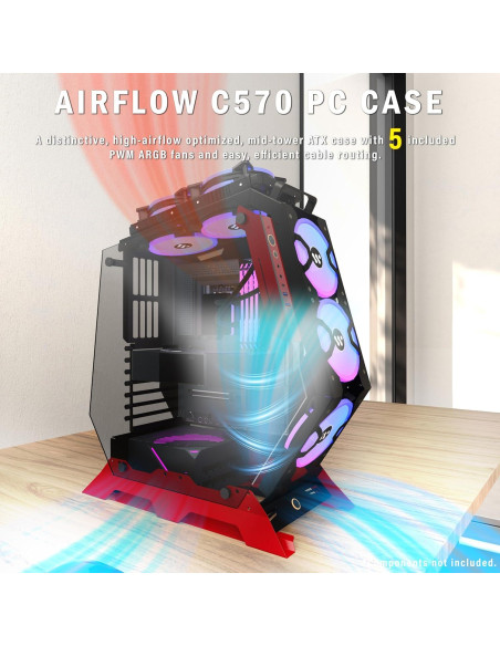 Caja de PC KEDIERS C570 ATX con Vidrio Templado y 5 Ventiladores ARGB