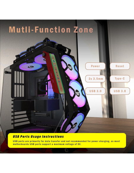 Caja de PC KEDIERS C570 ATX con Vidrio Templado y 5 Ventiladores ARGB