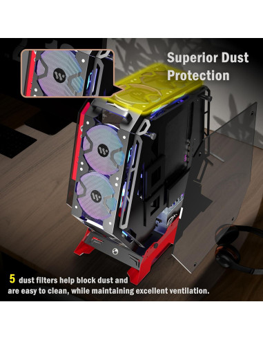 Caja de PC KEDIERS C570 ATX con Vidrio Templado y 5 Ventiladores ARGB