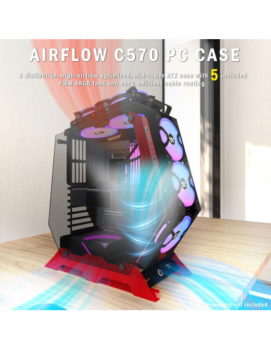 Caja de PC KEDIERS C570 ATX con Vidrio Templado y 5 Ventiladores ARGB
