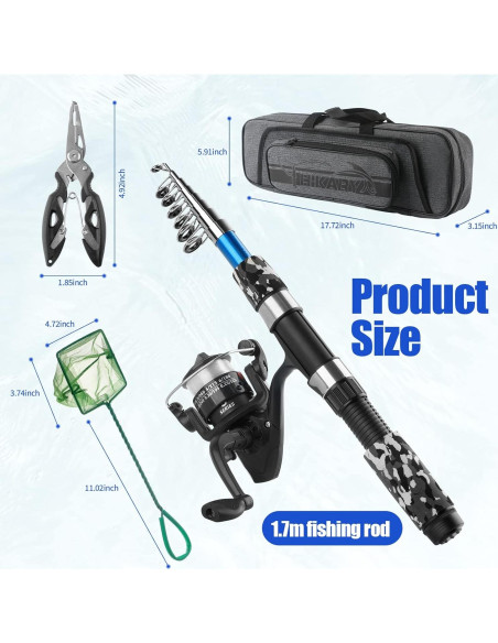 Kit de Caña de Pescar Telescópica Hikary 1.7m + Carretes