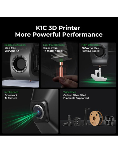 Impresora 3D Creality K1C, 600mm/s, Nivelación Automática, 300C