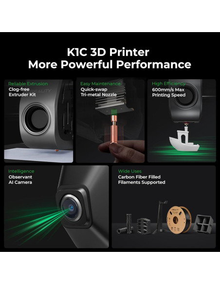 Impresora 3D Creality K1C, 600mm/s, Nivelación Automática, 300C