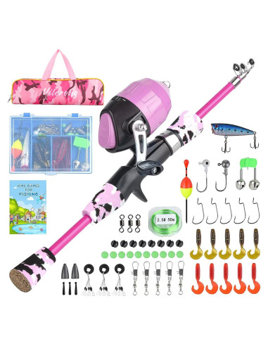 Caña de Pescar Telescópica Milerong 1.2m para Niños Rosa