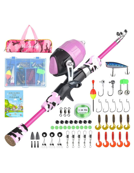 Caña de Pescar Telescópica Milerong 1.2m para Niños Rosa