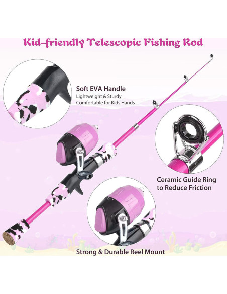 Caña de Pescar Telescópica Milerong 1.2m para Niños Rosa