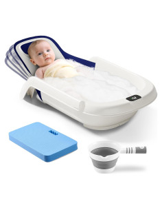 Bañera para Bebés 5 en 1 Azul con Termómetro y Reclinación