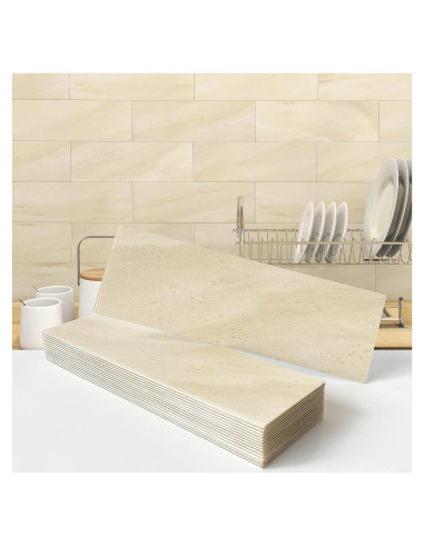 Azulejos Autoadhesivos VAOVI Beige 16 Piezas 3D 100x300mm