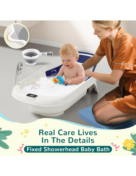 Bañera para Bebés 5 en 1 Azul con Termómetro y Reclinación