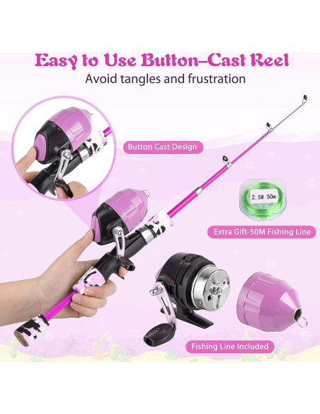 Caña de Pescar Telescópica Milerong 1.2m para Niños Rosa