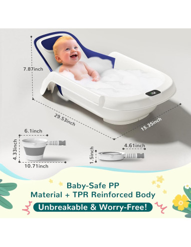 Bañera para Bebés 5 en 1 Azul con Termómetro y Reclinación
