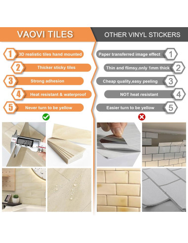 Azulejos Autoadhesivos VAOVI Beige 16 Piezas 3D 100x300mm