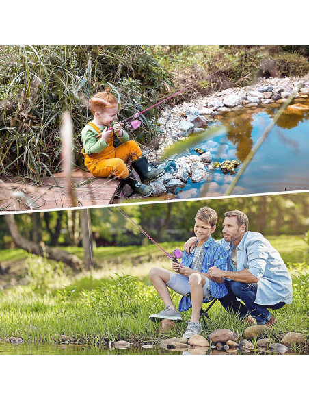 Caña de Pescar Telescópica Milerong 1.2m para Niños Rosa