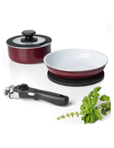 Juego de Ollas y Sartenes Antiadherentes Moss & Stone 5 Pcs