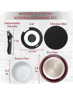 Juego de Ollas y Sartenes Antiadherentes Moss & Stone 5 Pcs 2