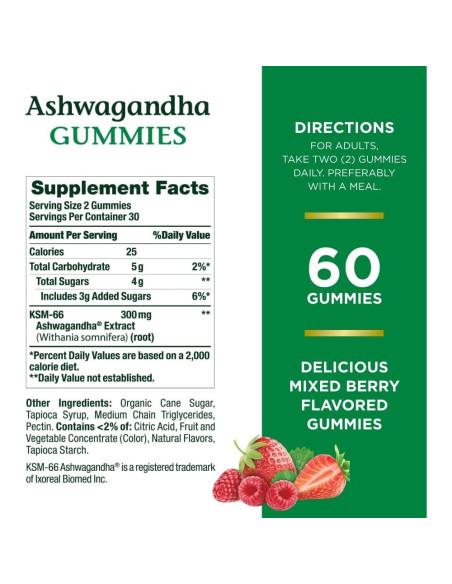 Gomitas de Ashwagandha Nature's Bounty 300mg 60 Unidades Sabor Bayas