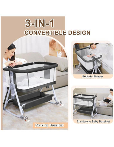 Cuna de lado para bebé Donpemu 3 en 1 ajustable negra