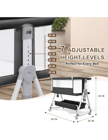 Cuna de lado para bebé Donpemu 3 en 1 ajustable negra