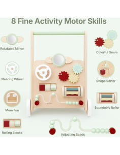 Andador de Madera PairPear Verde Salvia con Ruedas y Actividades 2