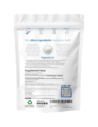 Polvo de Ácido Hialurónico Micro Ingredients 50g - Hidratante Vegano