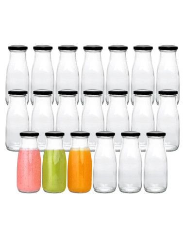 Botellas de vidrio QAPPDA 350ml con tapa negra hermética - Set 20