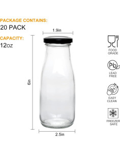 Botellas de vidrio QAPPDA 350ml con tapa negra hermética - Set 20 2