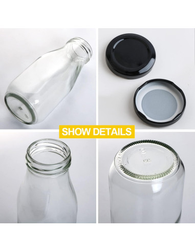 Botellas de vidrio QAPPDA 350ml con tapa negra hermética - Set 20