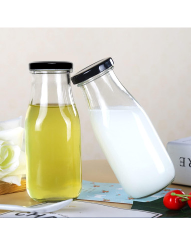 Botellas de vidrio QAPPDA 350ml con tapa negra hermética - Set 20