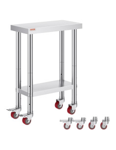 Mesa de Trabajo de Acero Inoxidable Vevor 61x30x81 cm con Ruedas