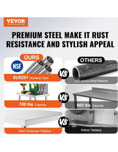 Mesa de Trabajo de Acero Inoxidable Vevor 61x30x81 cm con Ruedas 2