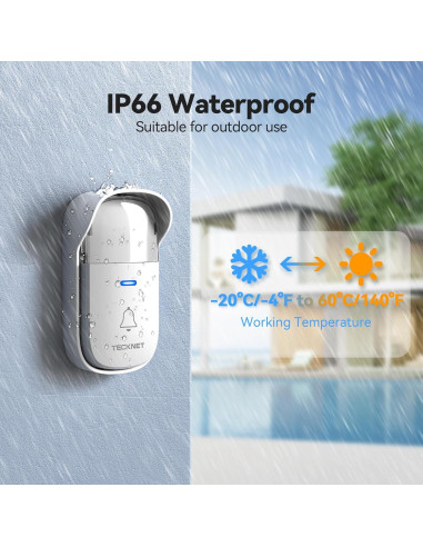 Timbre Inalámbrico Autopropulsado TECKNET - 60 Melodías, IP66