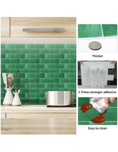 10 Hojas Azulejos Autoadhesivos Verde Pavo Real Artemuro 3D 2