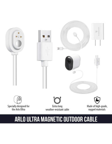 Cable de carga exterior 1.8m Wasserstein para Arlo Ultra/Pro 3-5s