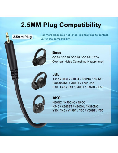 Cable de auriculares 2.5mm a 3.5mm Weatwo para Bose y JBL