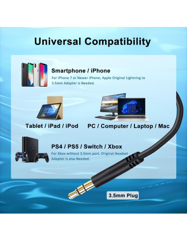 Cable de auriculares 2.5mm a 3.5mm Weatwo para Bose y JBL