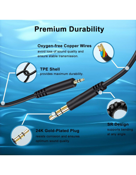 Cable de auriculares 2.5mm a 3.5mm Weatwo para Bose y JBL