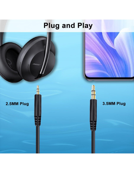 Cable de auriculares 2.5mm a 3.5mm Weatwo para Bose y JBL