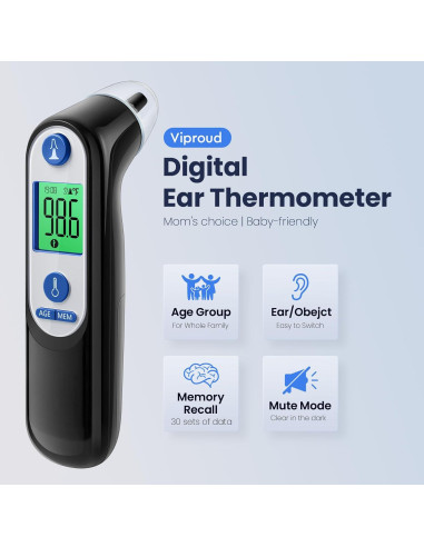 Termómetro de oído digital Viproud para bebés y adultos, 1s