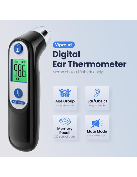 Termómetro de oído digital Viproud para bebés y adultos, 1s