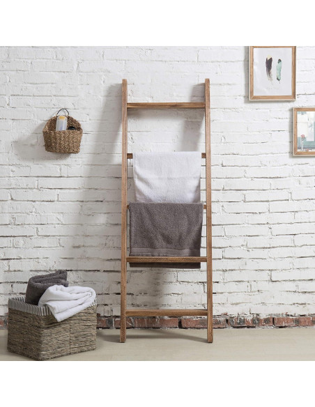 Escalera de Manta MyGift de Madera Quemada 137 cm 5 Niveles