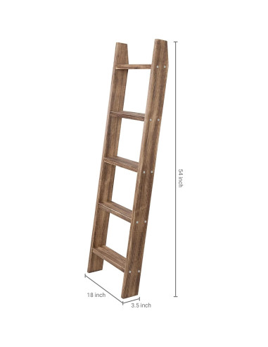 Escalera de Manta MyGift de Madera Quemada 137 cm 5 Niveles