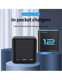Cargador REYGEAK para GoPro Hero 12/11/10/9 + 2 Baterías 1750mAh 2