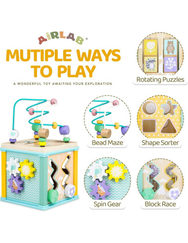 Cubo de Actividad de Madera Airlab para Bebés 1-3 Años